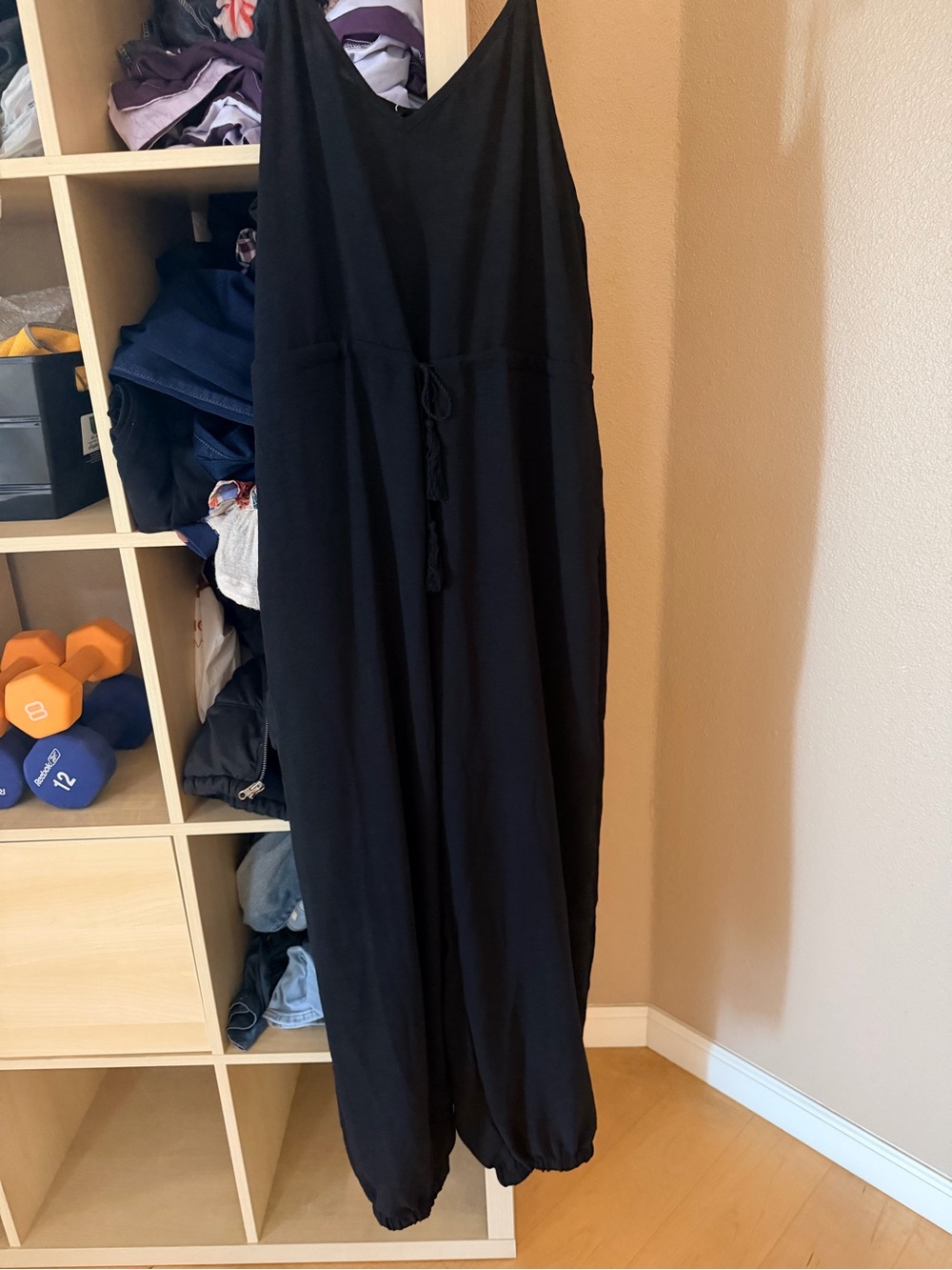 Black V-Neck Drawstring Jumpsuit